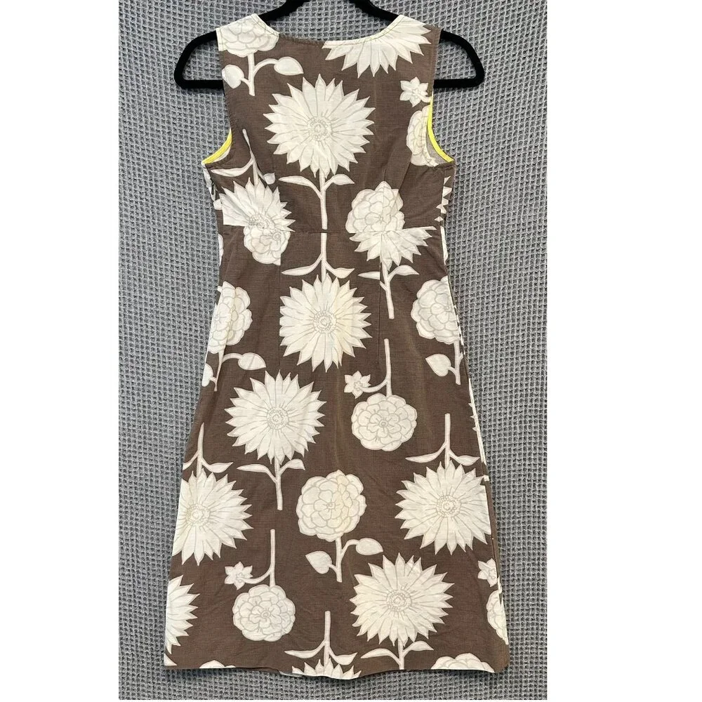 Boden Brown Cream Floral V-neck A-line Sleeveless Dress 8UK / 4US Casual Summer - Picture 2 of 8